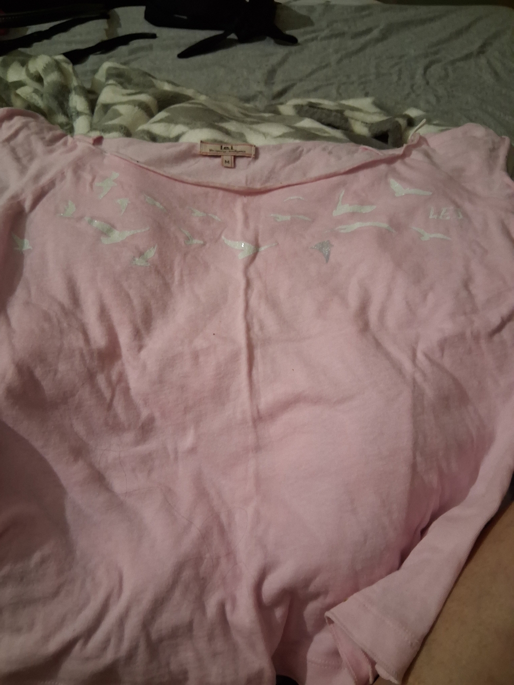 lei Pink Boatneck Top with Silver Bird Accents